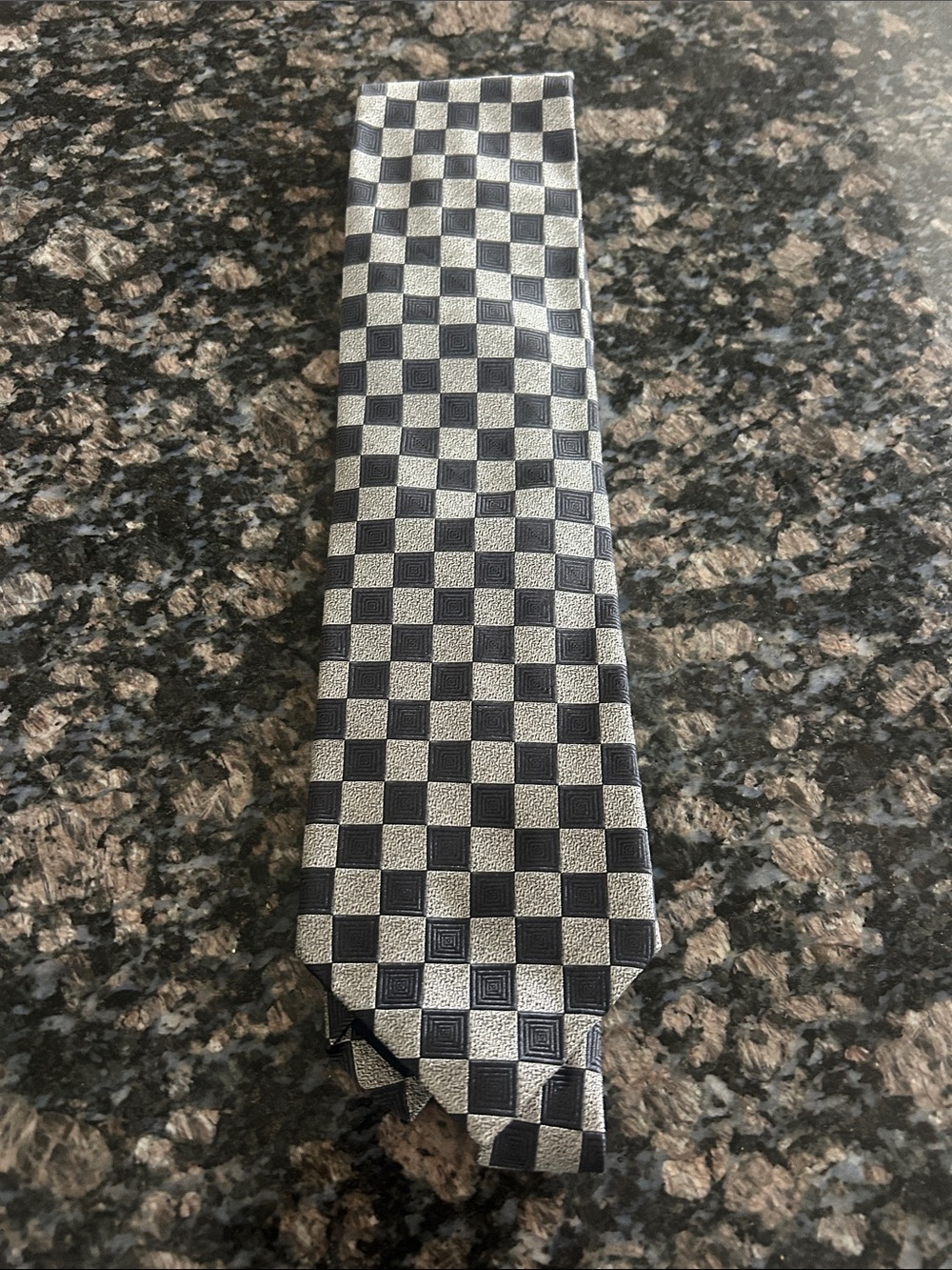 TODAYS MAN MADE IN ITALR BLACK AND SILVER CHECKERED SILK TIE